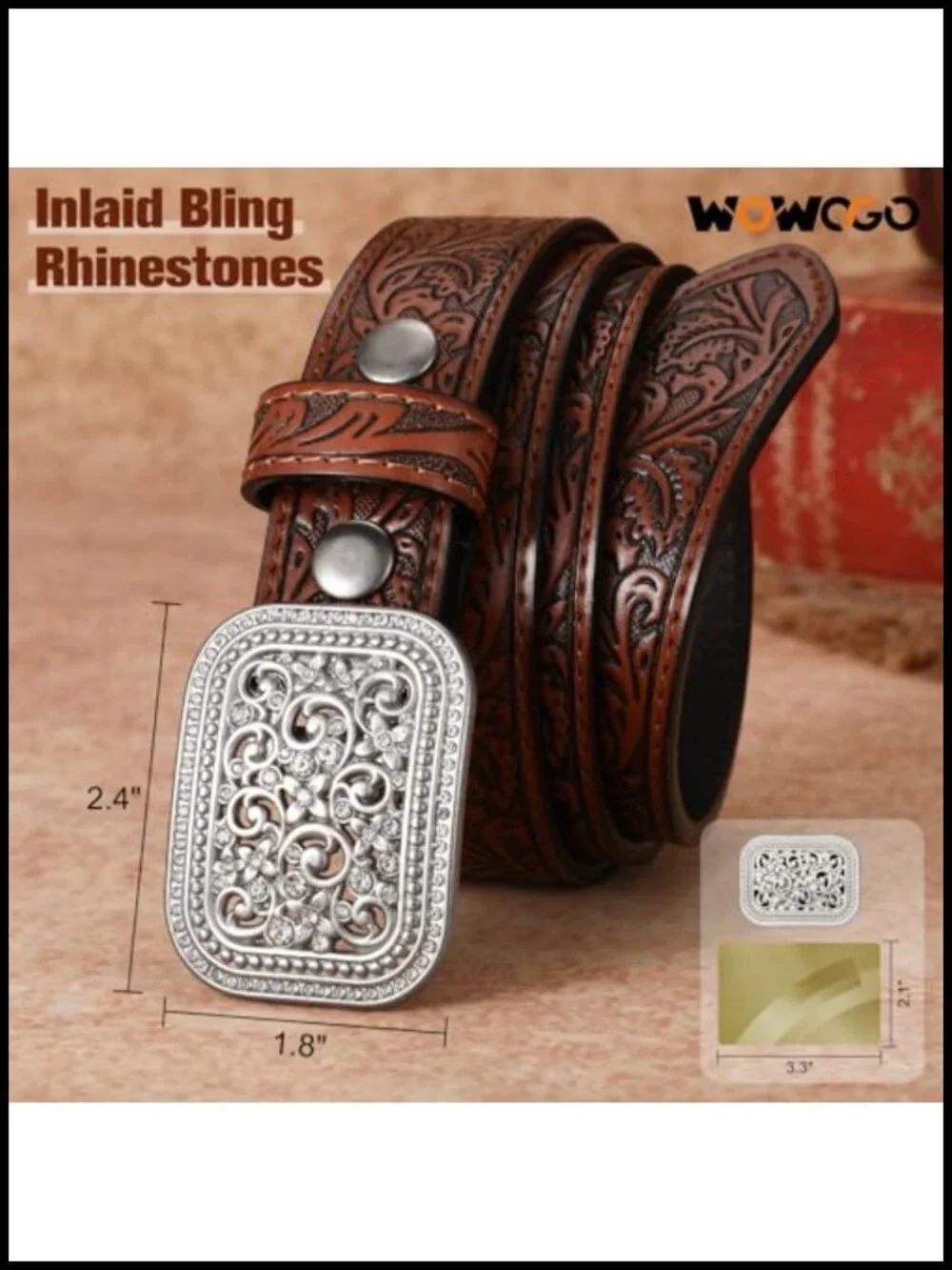 Kids Genuine Leather Western Belt Tooled Floral Embossed Buckle Cowboy Cowgirl
